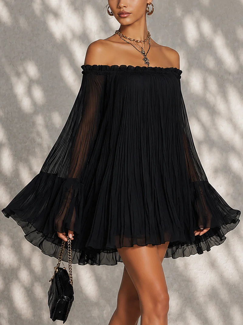 MIRIANA | PLEATED OFF-SHOULDER MINI DRESS FOR WOMEN