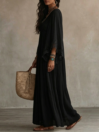 AMBRA | BLACK V-NECK MAXI DRESS FOR WOMEN