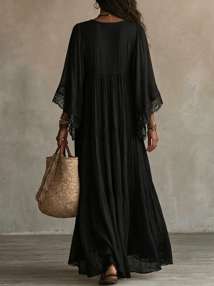 AMBRA | BLACK V-NECK MAXI DRESS FOR WOMEN