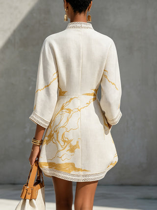 V-NECK | IVORY GOLD PRINT DRESS FOR WOMEN