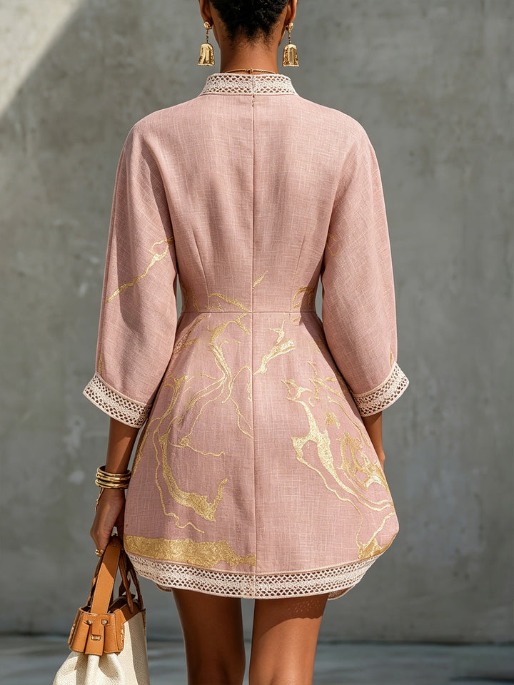 ROSE | GOLD V-NECK CROCHET DRESS FOR WOMEN