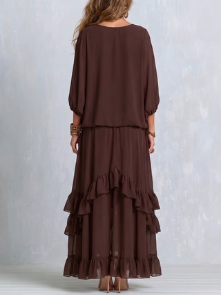 ONDINE | BROWN CHIFFON FRINGE SET FOR WOMEN