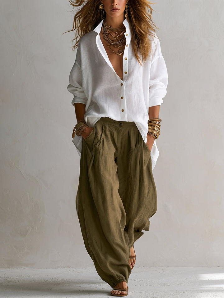 CAPUCINE | WHITE OLIVE GREEN SET FOR WOMEN