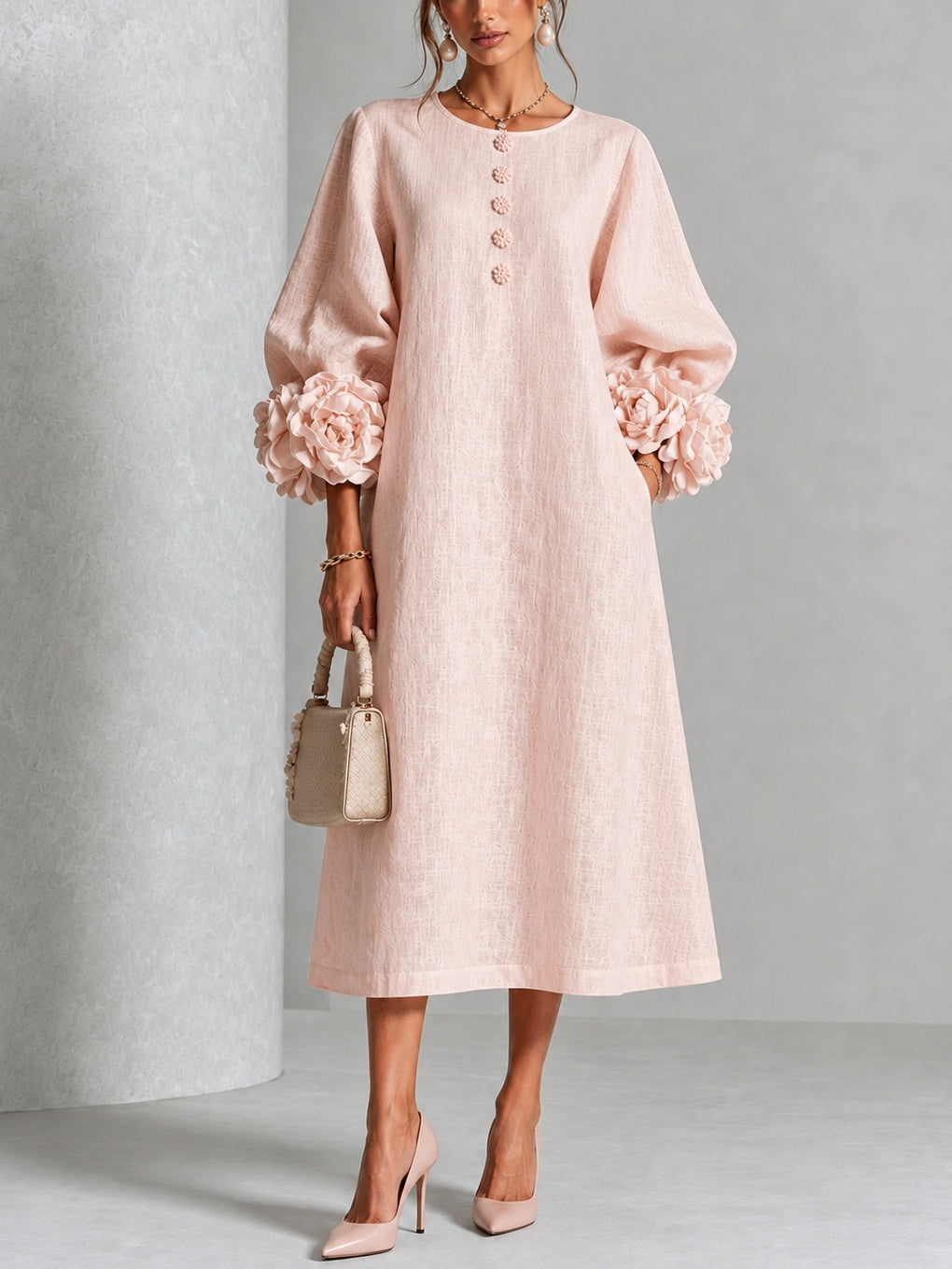 FLORENCE | FLORAL CUFF MIDI DRESS FOR WOMEN