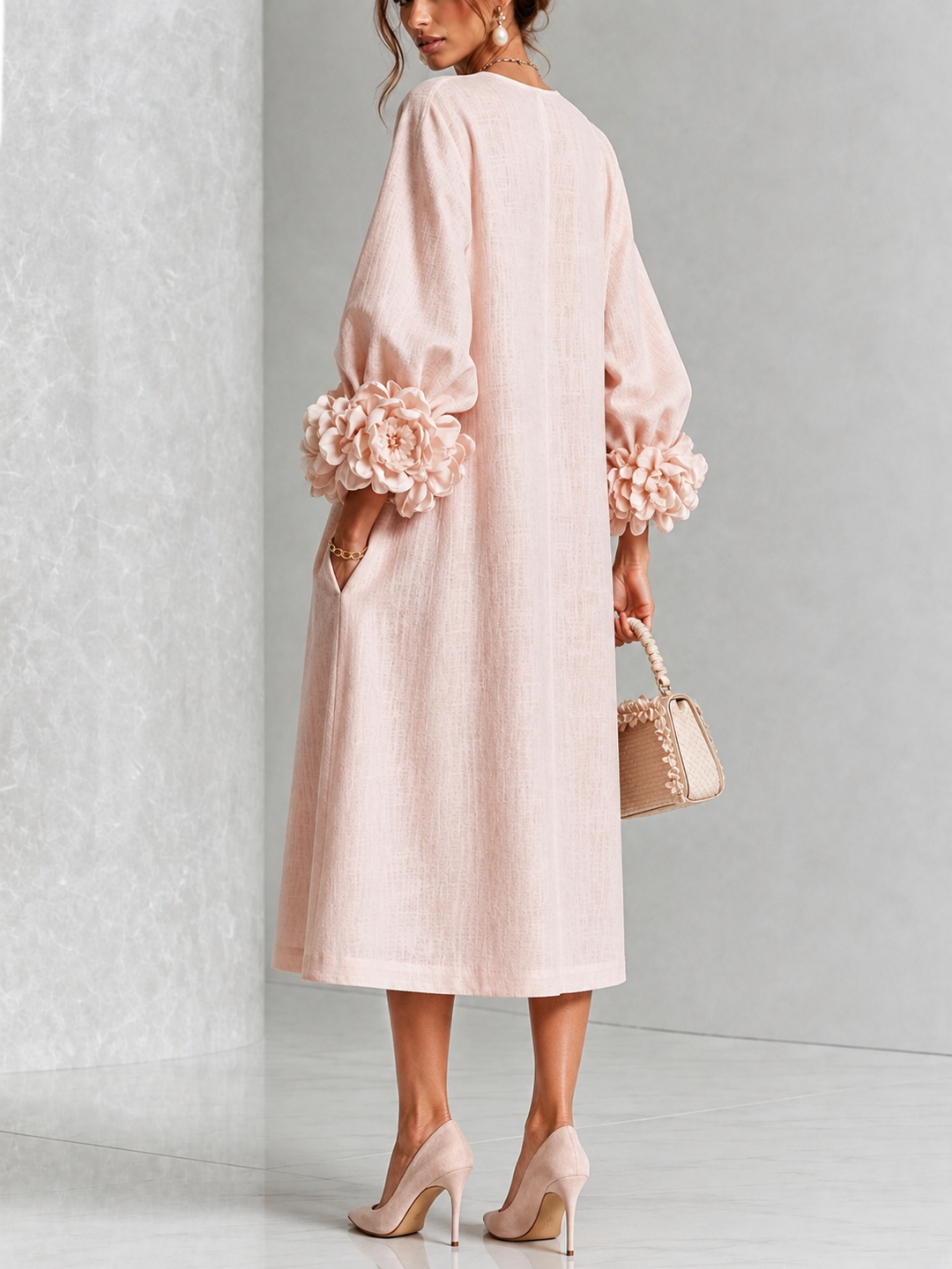 FLORENCE | FLORAL CUFF MIDI DRESS FOR WOMEN