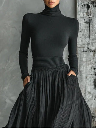 PRUDENCE | BLACK TURTLENECK PLEATED SET FOR WOMEN