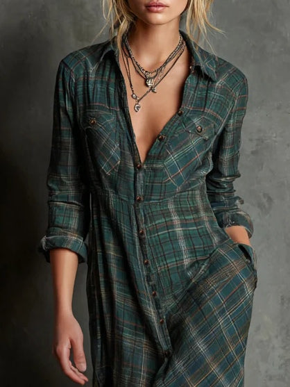 MARGAUX | LONG SHIRT GREEN DRESS FOR WOMEN