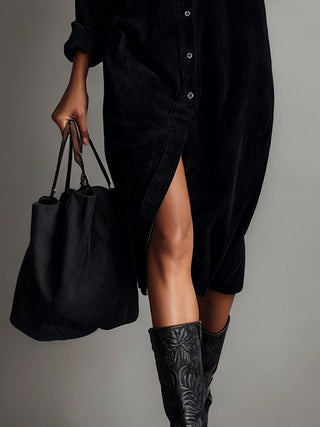 INES | RIBBED CORDUROY MIDI DRESS FOR WOMEN