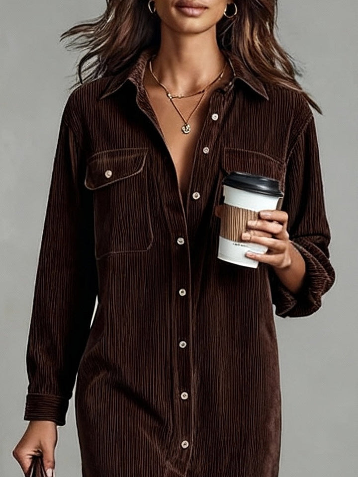 INES | RIBBED CORDUROY MIDI DRESS FOR WOMEN