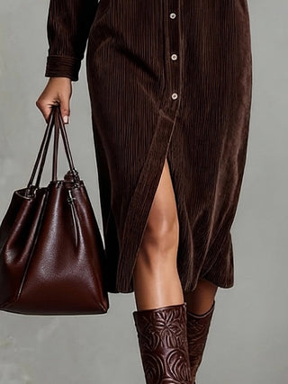 INES | RIBBED CORDUROY MIDI DRESS FOR WOMEN