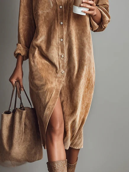 INES | RIBBED CORDUROY MIDI DRESS FOR WOMEN