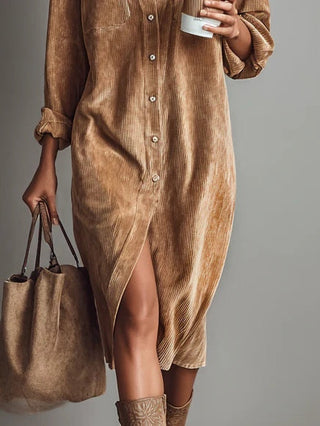 INES | RIBBED CORDUROY MIDI DRESS FOR WOMEN