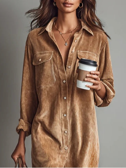 INES | RIBBED CORDUROY MIDI DRESS FOR WOMEN