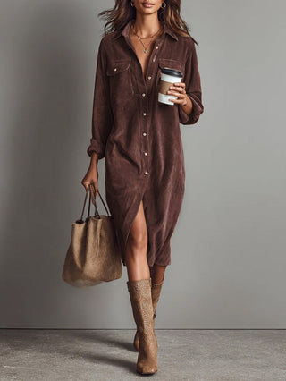 INES | RIBBED CORDUROY MIDI DRESS FOR WOMEN