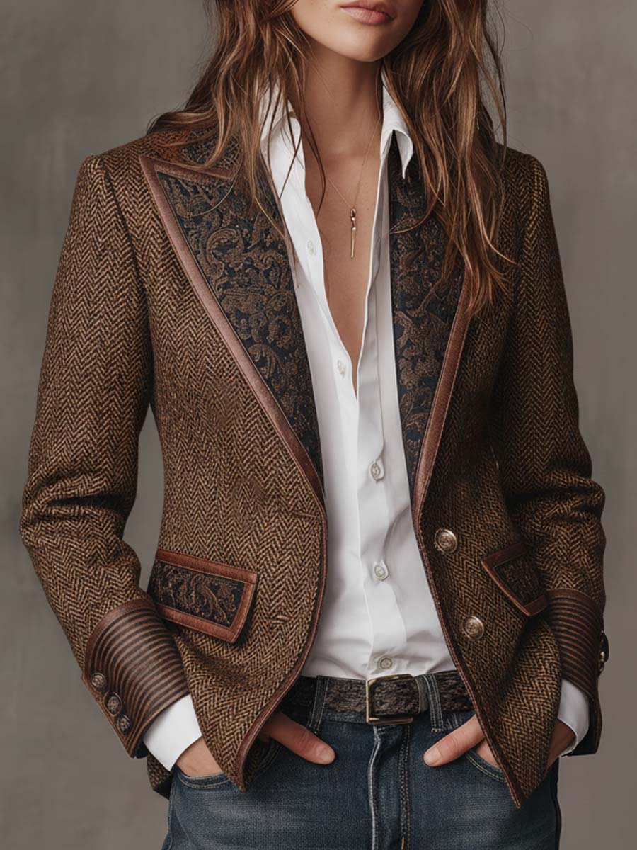 ROSALIND | CHEVRON PRINT PANEL BLAZER FOR WOMEN