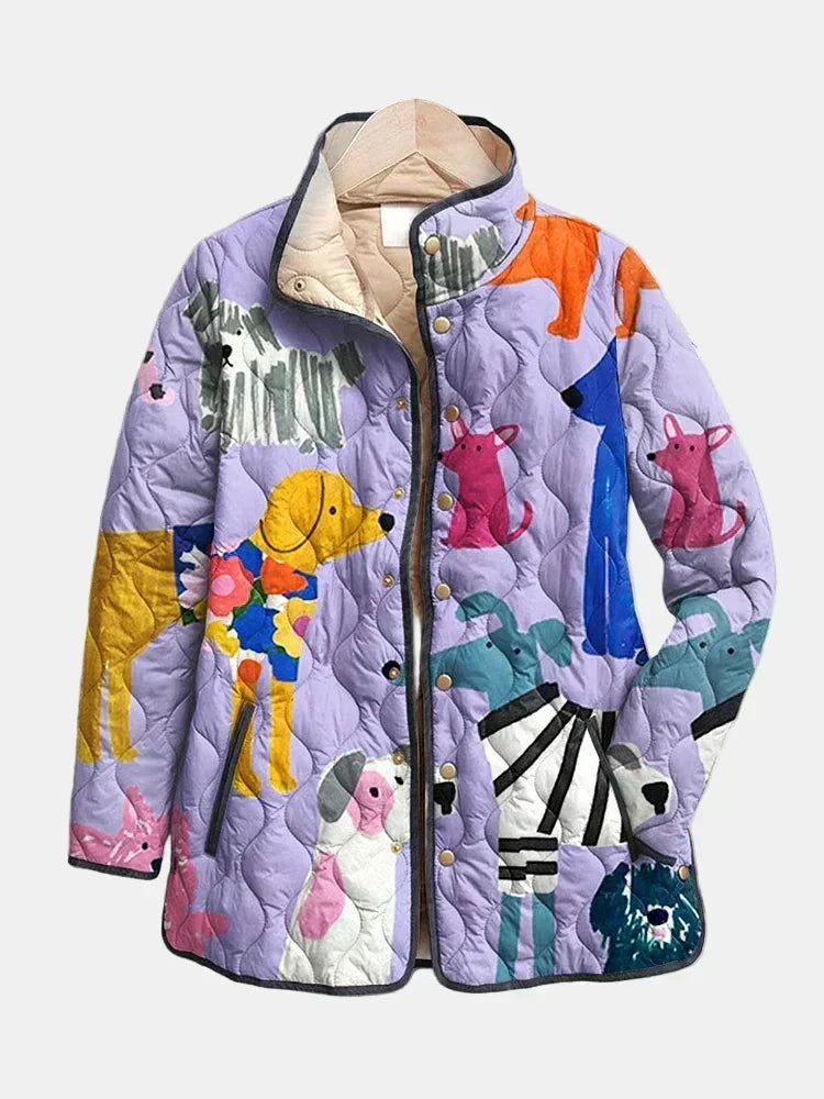 RHEA | QUILTED DOG PRINT JACKET FOR WOMEN