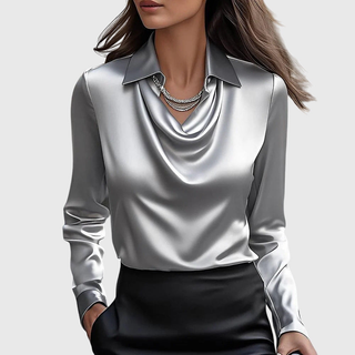 ARLOWE | SATIN COWL-NECK COLLARED BLOUSE FOR WOMEN
