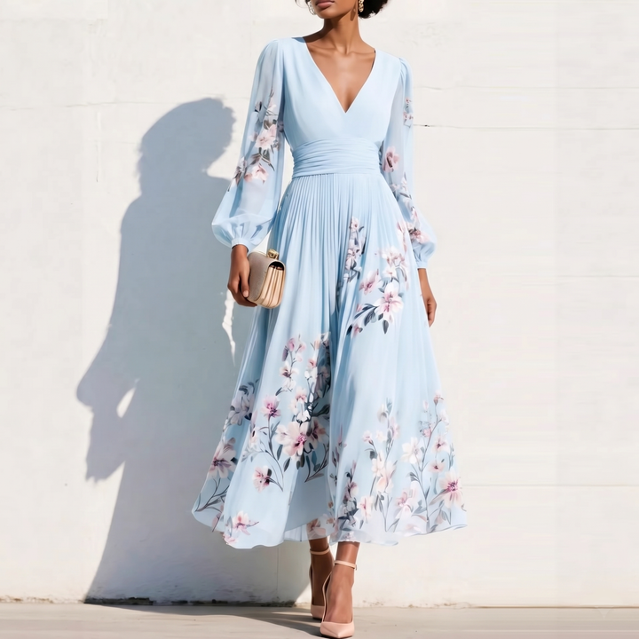 OLYMPE | PUFF SLEEVE MIDI DRESS FOR WOMEN
