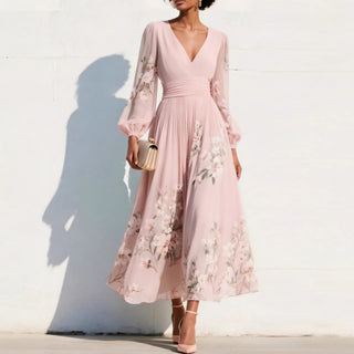 OLYMPE | PUFF SLEEVE MIDI DRESS FOR WOMEN