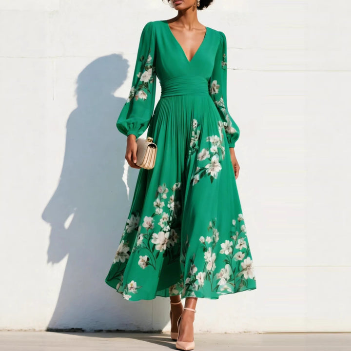 OLYMPE | PUFF SLEEVE MIDI DRESS FOR WOMEN