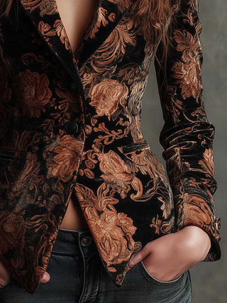 BERTILLE | BLACK BRONZE FLORAL BLAZER FOR WOMEN