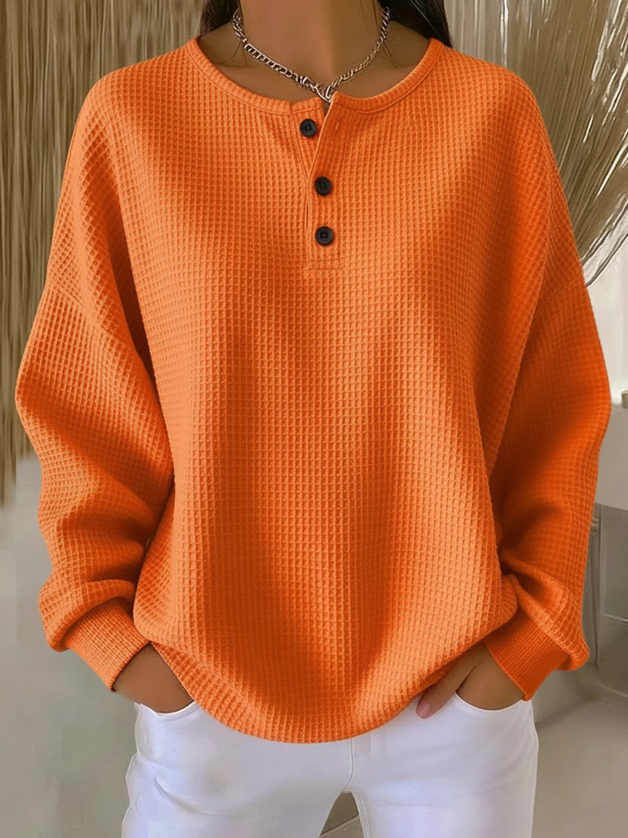 GRETA | COZY WAFFLE HENLEY SWEATSHIRT FOR WOMEN