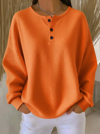 GRETA | COZY WAFFLE HENLEY SWEATSHIRT FOR WOMEN