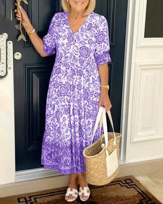 KEISHA | GRACEFUL V-NECK FLORAL DRESS FOR WOMEN