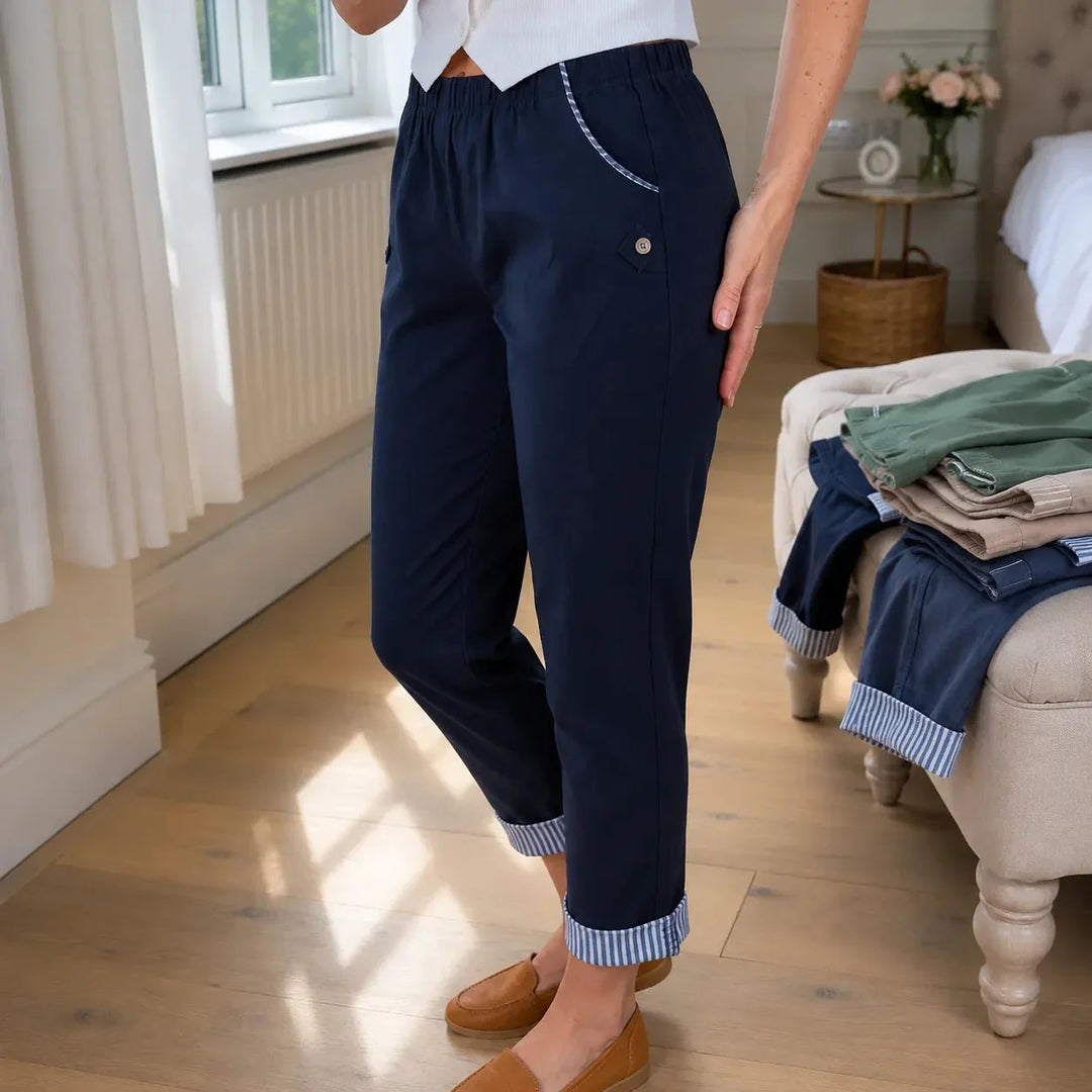 WEARBELLA | STRIPED CUFF CROPPED TROUSERS FOR WOMEN