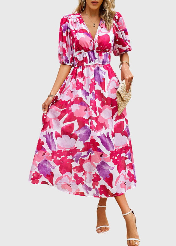 MAREN | FLATTERING FLORAL MIDI DRESS FOR WOMEN