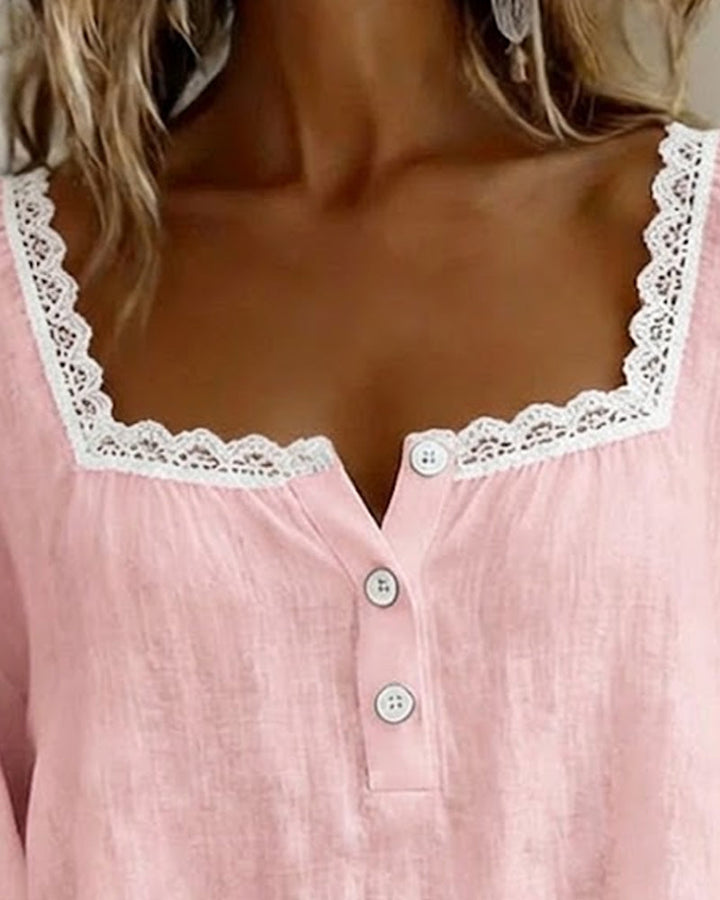 CARLOTTA | LACE-TRIM SQUARE NECK BLOUSE FOR WOMEN