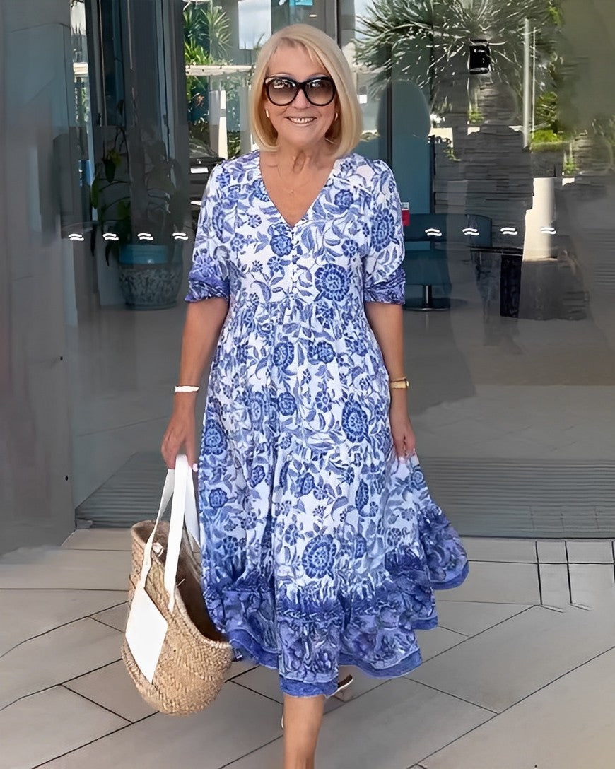 KEISHA | GRACEFUL V-NECK FLORAL DRESS FOR WOMEN