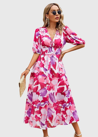 MAREN | FLATTERING FLORAL MIDI DRESS FOR WOMEN
