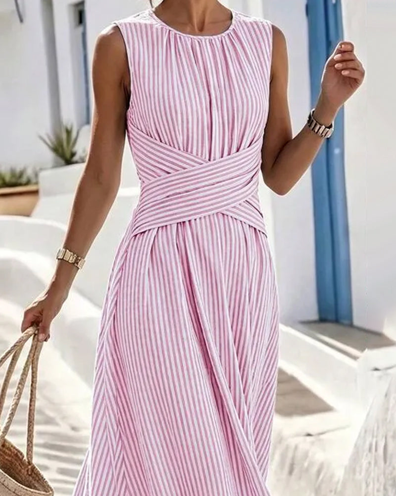 ELODIE | STRIPED TWIST-WAIST MAXI DRESS FOR WOMEN
