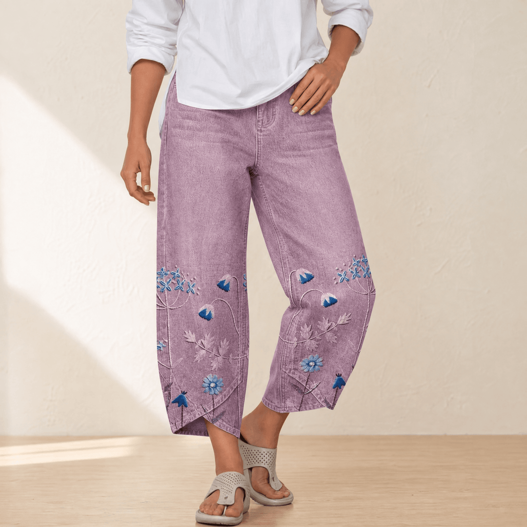 BLOOMARA | EMBROIDERED WIDE-LEG TULIP JEANS FOR WOMEN