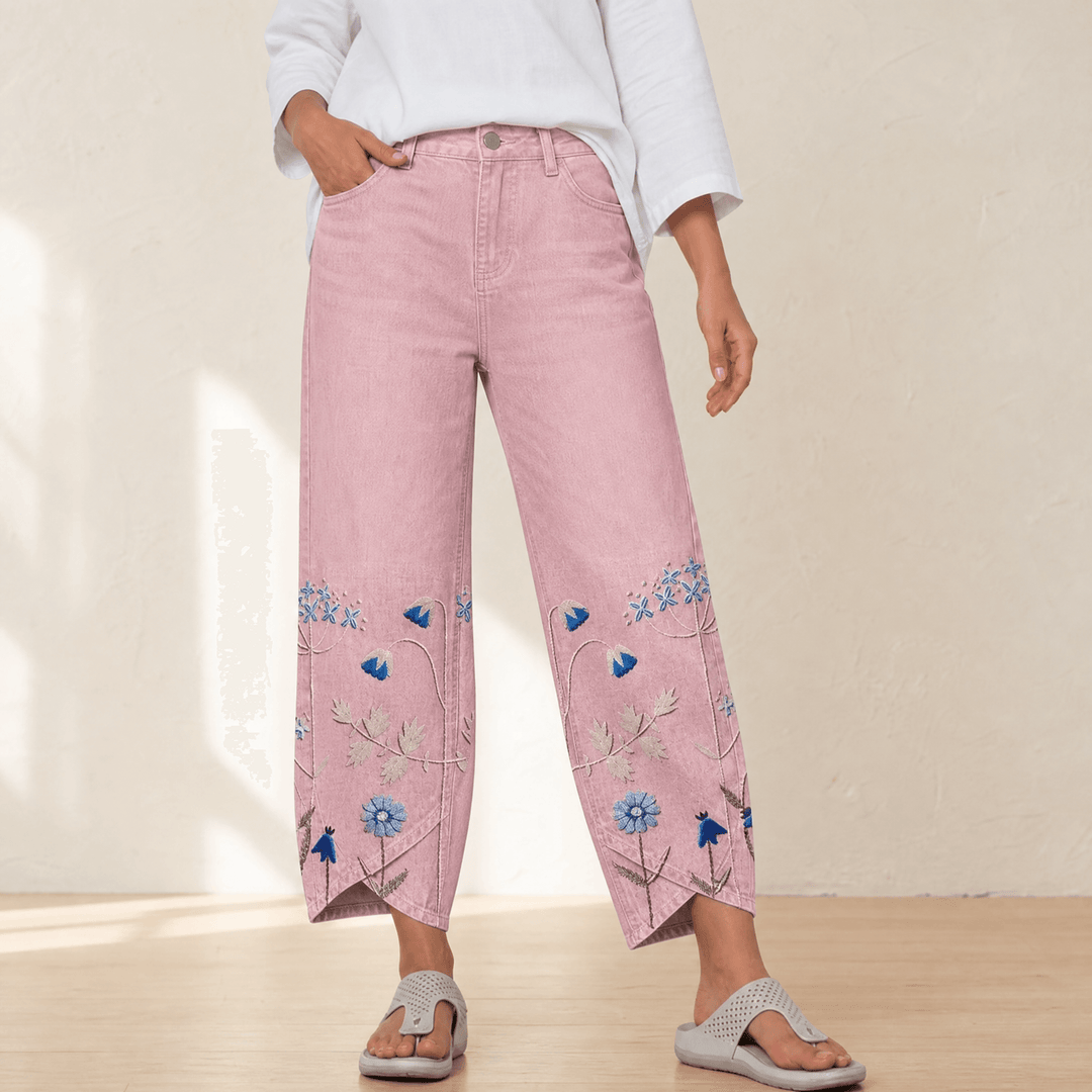 BLOOMARA | EMBROIDERED WIDE-LEG TULIP JEANS FOR WOMEN