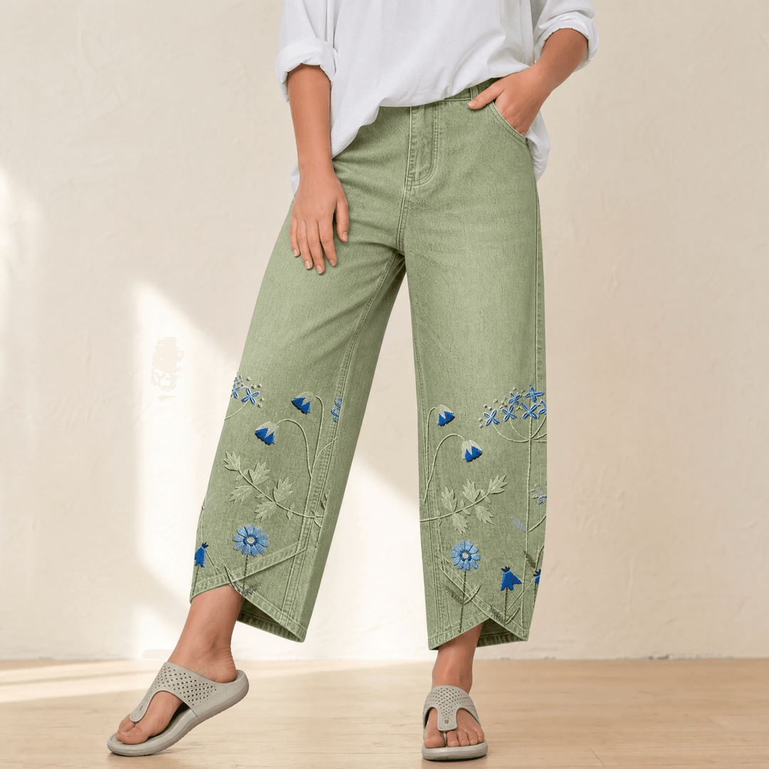 BLOOMARA | EMBROIDERED WIDE-LEG TULIP JEANS FOR WOMEN