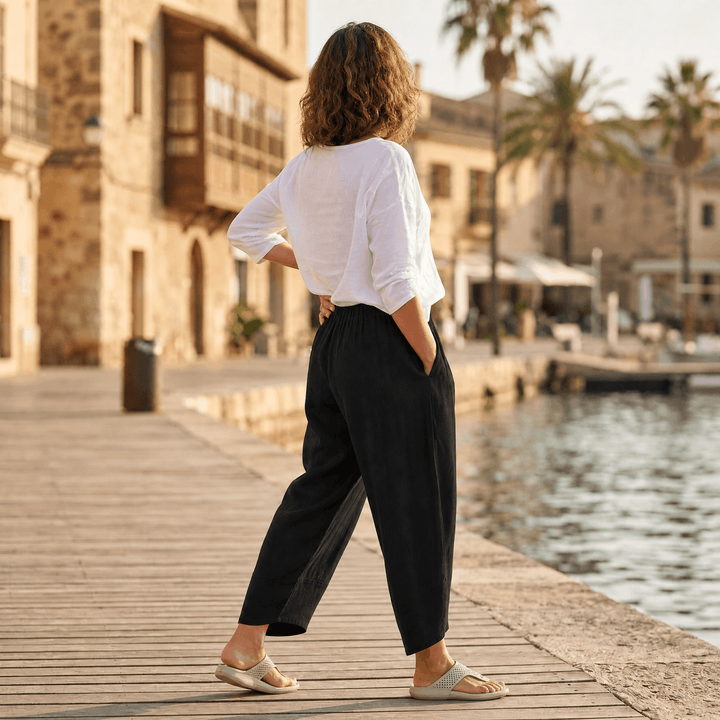 BREZIA | ASYMMETRIC LINEN CROPPED PANTS FOR WOMEN
