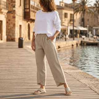 BREZIA | ASYMMETRIC LINEN CROPPED PANTS FOR WOMEN