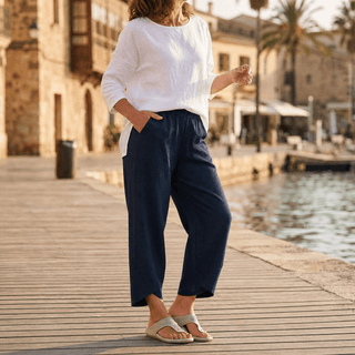 BREZIA | ASYMMETRIC LINEN CROPPED PANTS FOR WOMEN