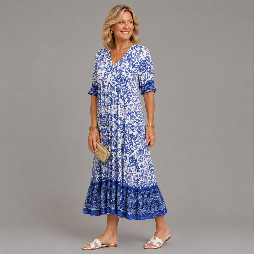 KEISHA | GRACEFUL V-NECK FLORAL DRESS FOR WOMEN