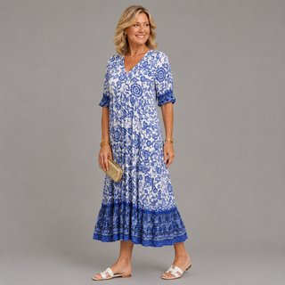 KEISHA | GRACEFUL V-NECK FLORAL DRESS FOR WOMEN