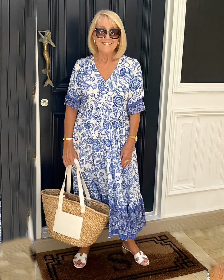 KEISHA | GRACEFUL V-NECK FLORAL DRESS FOR WOMEN