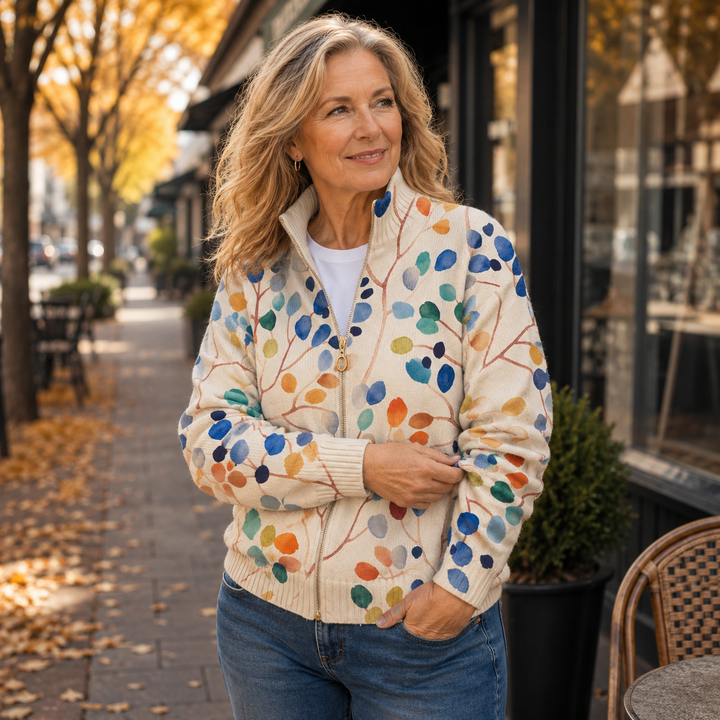 HELENA | BOTANICAL LEAF PRINT CARDIGAN FOR WOMEN