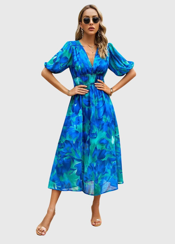 MAREN | FLATTERING FLORAL MIDI DRESS FOR WOMEN