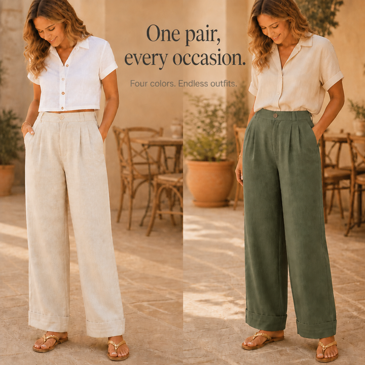 TRUELINE | COTTON-LINEN WIDE LEG TROUSERS FOR WOMEN
