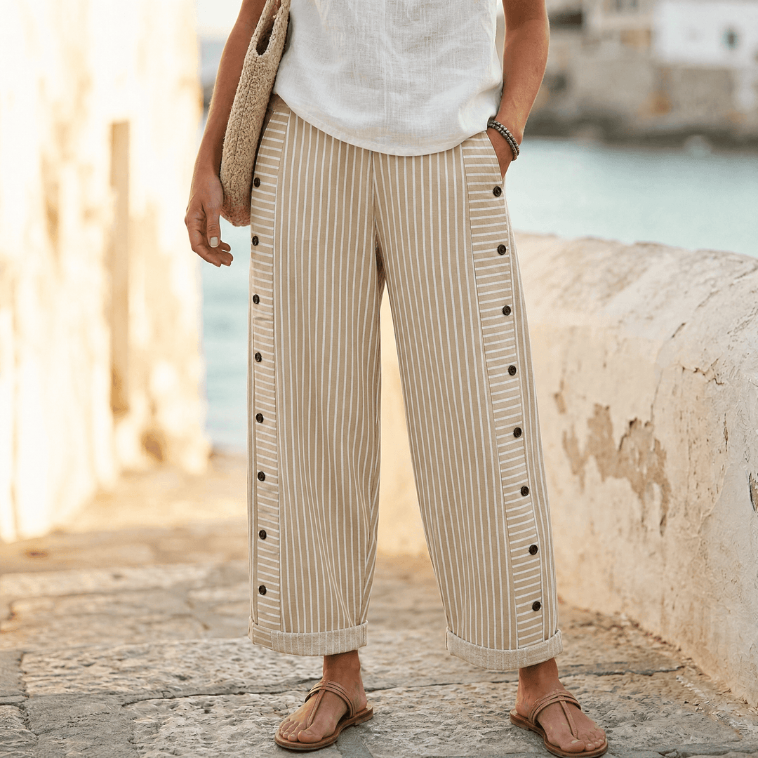 COASTLYN | STRIPED BUTTON TRIM PANTS FOR WOMEN