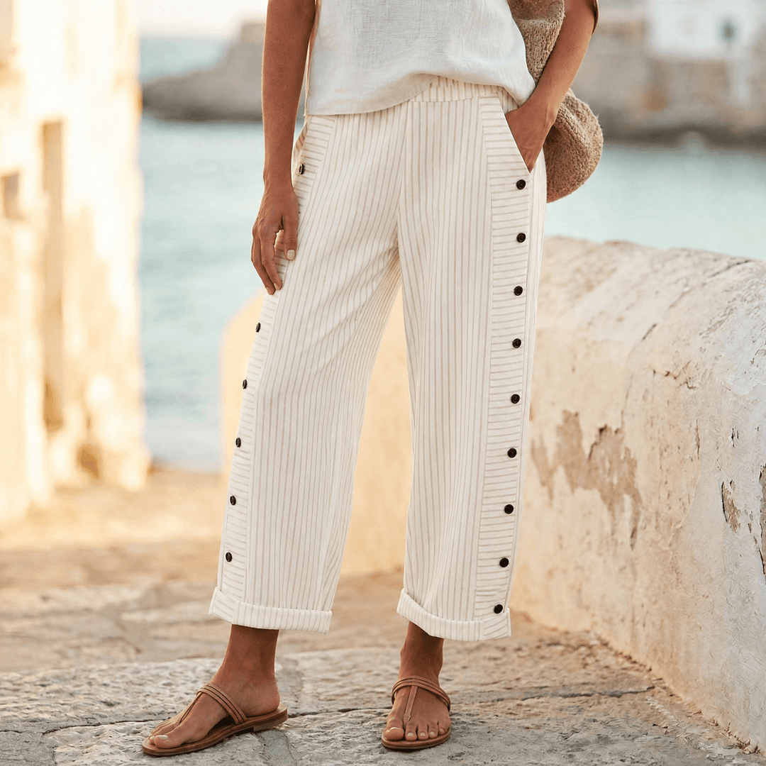 COASTLYN | STRIPED BUTTON TRIM PANTS FOR WOMEN