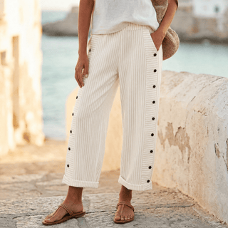 COASTLYN | STRIPED BUTTON TRIM PANTS FOR WOMEN