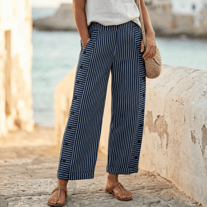 COASTLYN | STRIPED BUTTON TRIM PANTS FOR WOMEN